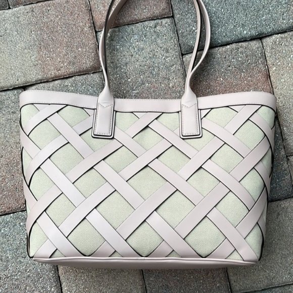 Michael Kors Sienna Large Tote Shoulder Bag Powder Blush Leather Canvas - Picture 5 of 16